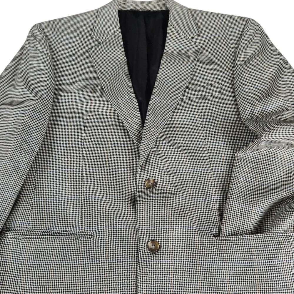 Jos A Bank Houndstooth‎ Silk Wool Jacket Sz 42R Blazer Sport Coat Workwear